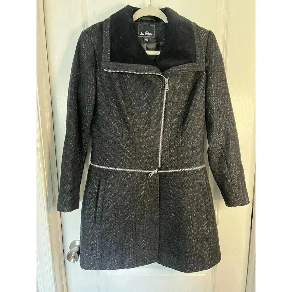 Sam Edelman Women’s Wool Houndstooth Zip Up Peacoat - Size Small